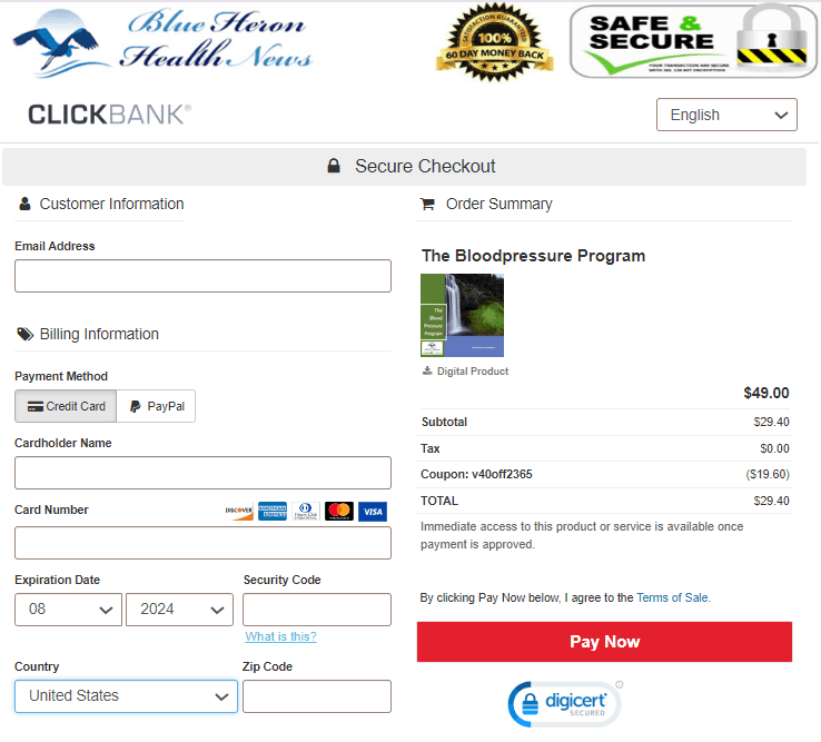 The Blood Pressure Program Checkout Page